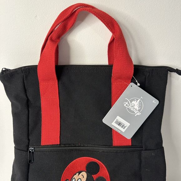 NWT Backpack Mickey MouseDisney Parks New Black Canvas Red Straps Very Cute - Picture 3 of 12